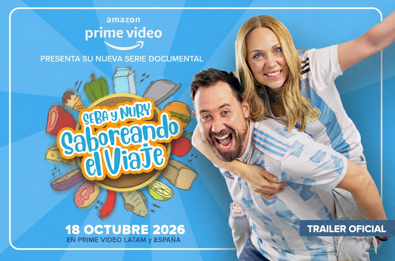 Cartel de la serie documental Saboreando el Viaje, de Seba y Nury: estreno el 18 de octubre de 2026 en Amazon Prime Video